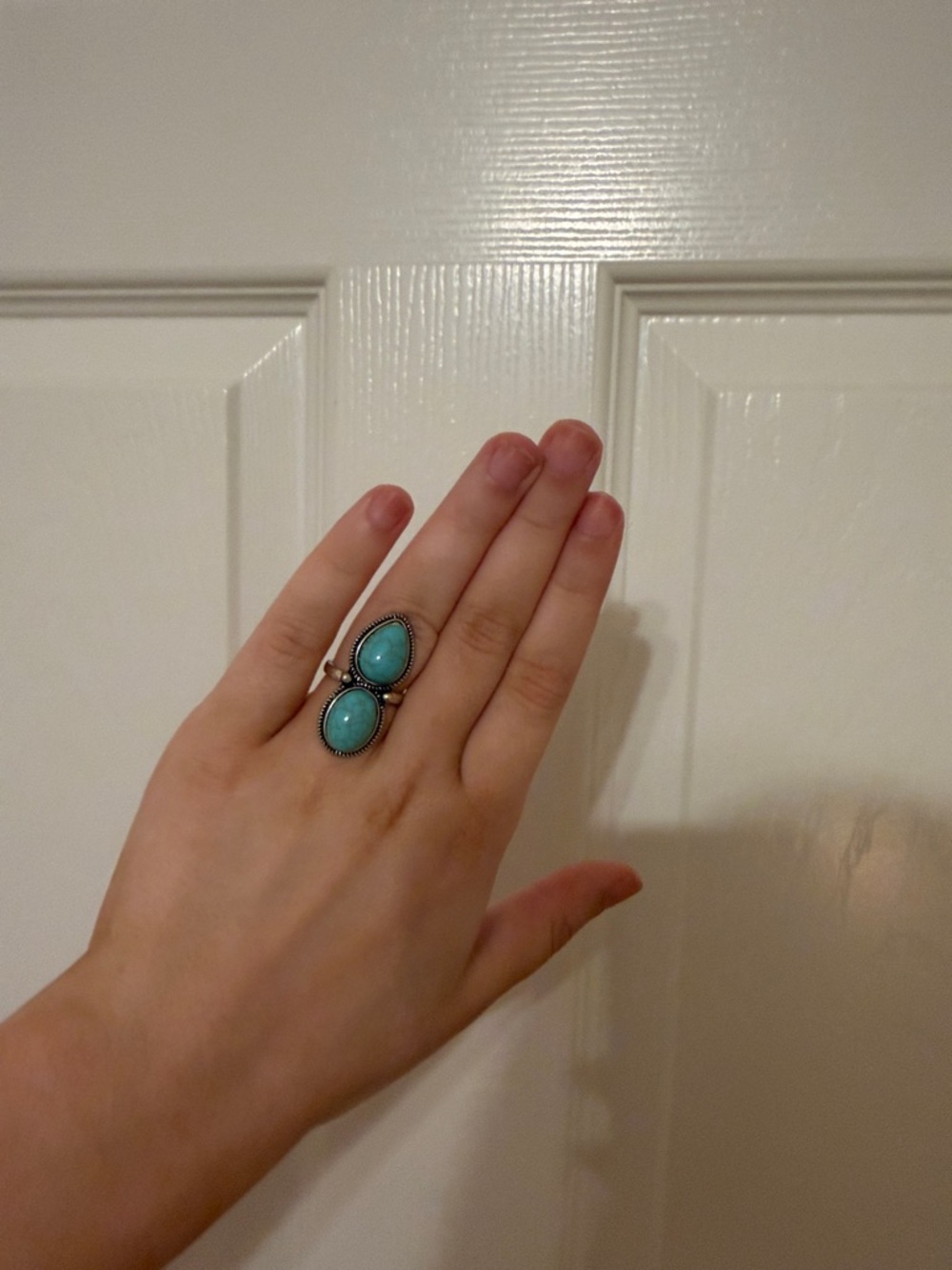 SHEIN Turquoise Double Stone Silver-Tone Ring